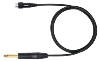 Premium 1/4"jack-to-TA4F guitar cable connects to a bodypack transmitter