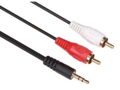 STEREOPLUG 3.5 mm NAAR 2 x RCA AUDIOPLUG / BASIS / 2.5 m / VERGULD