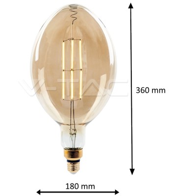 VT-2178D - LED Bulb - 8W Straight Filament E27 BF180 Amber Dimmable 2000K Lumino